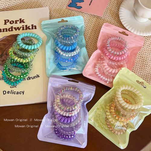 5pc Color Hair Rubber Hair Ties Ponytail Band Elastic Braiding Telephone Line Rope 6955