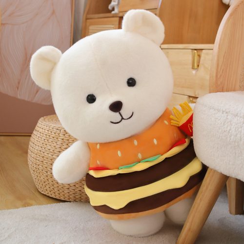 30cm Polar Bear With Hamburger Costume Plush Toy