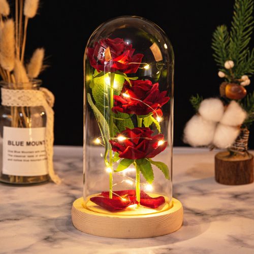 Valentine’s Day Three Roses Glass Dome Decoration