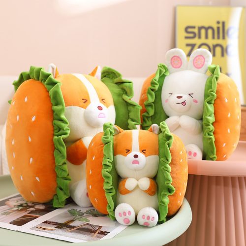 Cute Hamburger Corgi and Rabbit Plush Toy