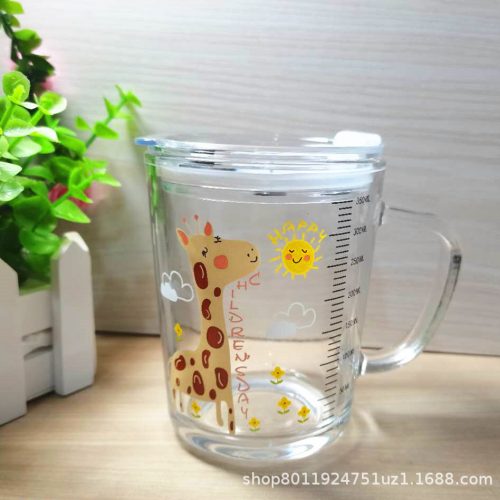 500ml Animal Cartoon Glass Viral Straw Cup with Handle